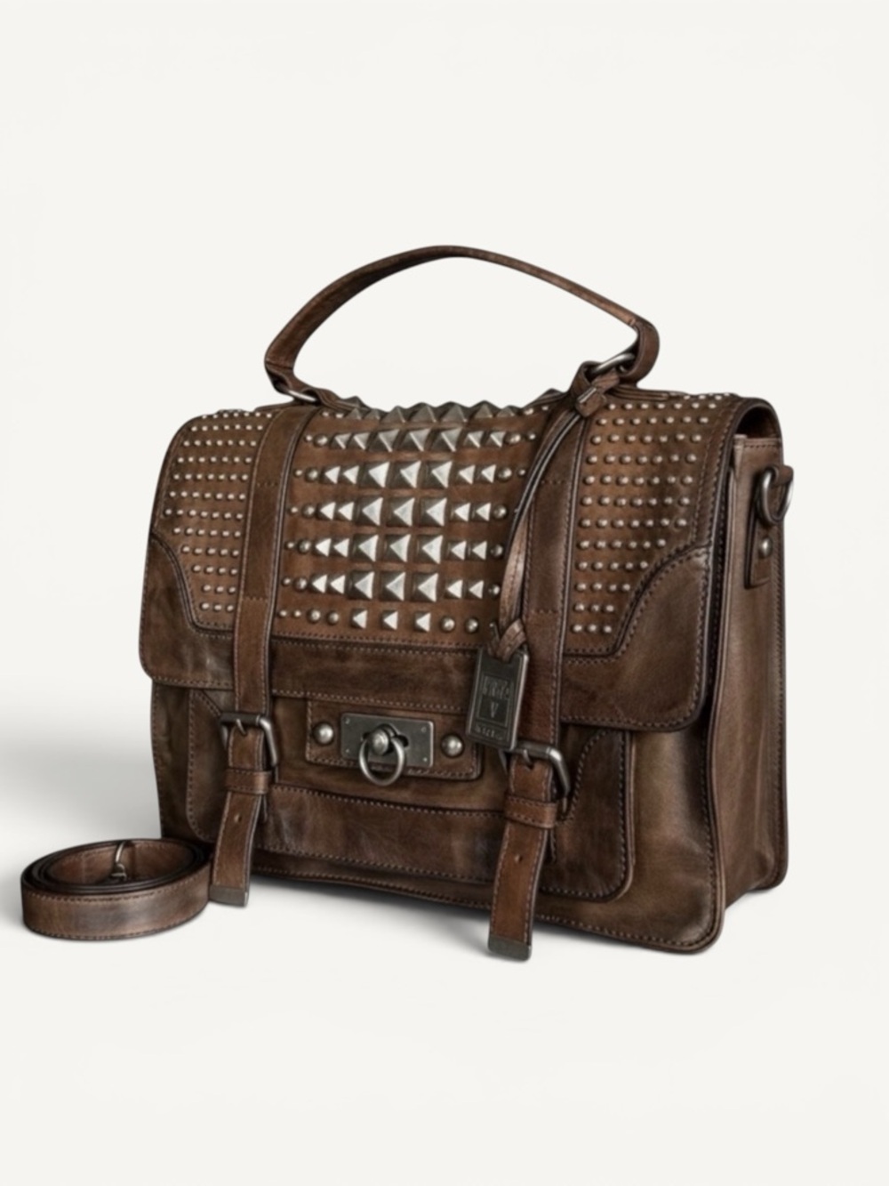 Frye Large Cameron Studded Messenger Satchel Bag